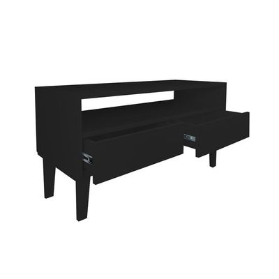 Rack Para Tv Bancada Com Nicho E Gaveta Preto Laca