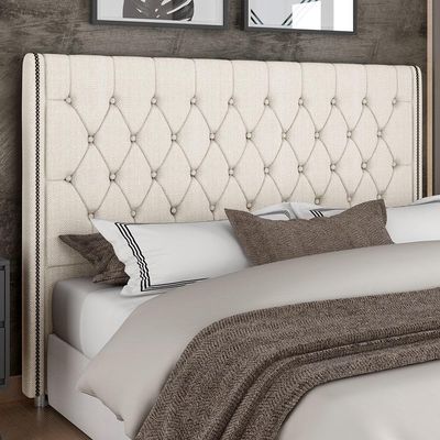 Cabeceira Cama Box King 195cm Estofada Frizza P05 Linho Creme