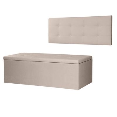 Kit Cabeceira Painel E Calçadeira Baú Casal King 1,95m Berlim Suede Bege Dal Poz Estofados