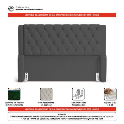Cabeceira Atena Para Cama Box Casal Padrão 140cm Capitonê Com Frame Suede Cinza - Desk Design