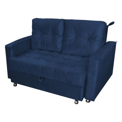 Sofá Cama Para Sala De Estar Cross Veludo Azul