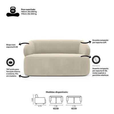 Sofá Orgânico 03 Lugares Living Glee 170cm Bouclê Bege - Desk Design