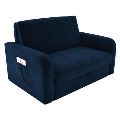 Sofá Cama Com Baú 2 Lugares Numey Veludo Azul