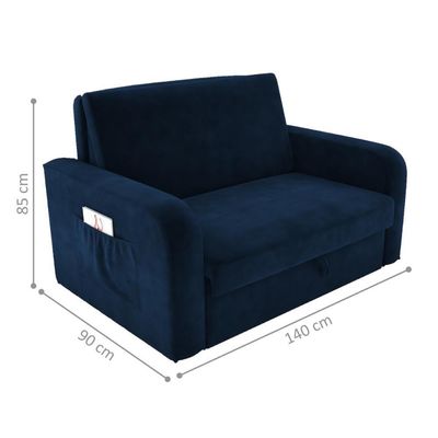 Sofá Cama Com Baú 2 Lugares Numey Veludo Azul