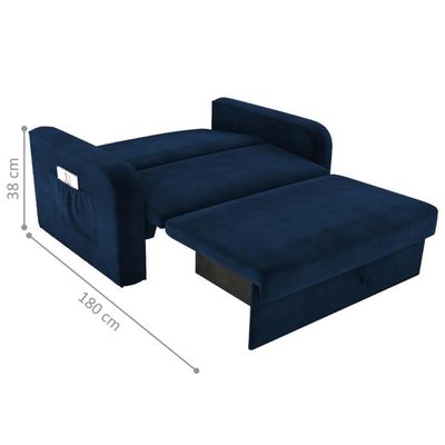 Sofá Cama Com Baú 2 Lugares Numey Veludo Azul