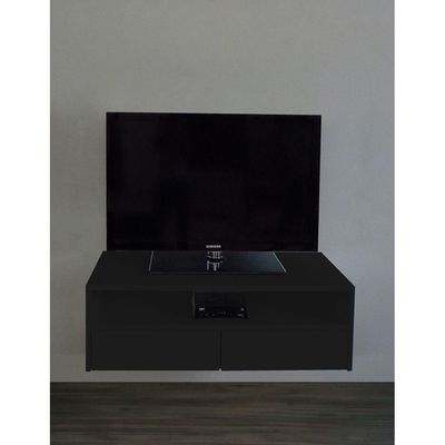 Rack Para Tv Suspenso Bancada Com Nicho E Gaveta Preto Laca