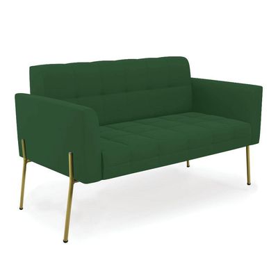 Sofá Namoradeira E 2 Poltronas Pé De Ferro Dourado Elisa Veludo Verde D03 - D'rossi