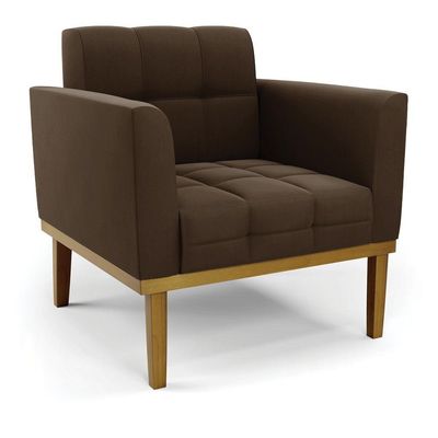 Namoradeira E 2 Poltronas Base De Madeira Castanho Elisa Suede Marrom D03 - D'rossi