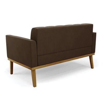 Namoradeira E 2 Poltronas Base De Madeira Castanho Elisa Suede Marrom D03 - D'rossi