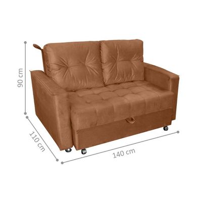 Sofá Cama Para Sala De Estar Remy Veludo Ferrugem
