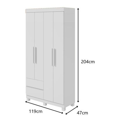 Guarda-roupas Solteiro 4 Portas 2 Gavetas Sem Espelho Com Pés Zeus Branco