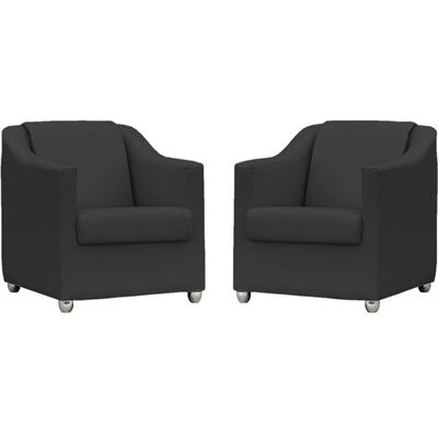 Kit 2 Poltronas Mila Corino Preto Pé De Plástico Cromado - Preto, Corino