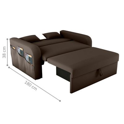 Sofá Cama 2 Lugares Com Baú Hiram Veludo Marrom