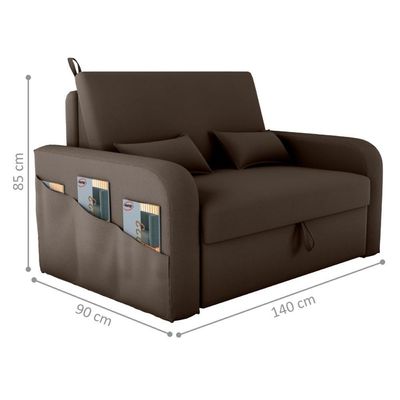 Sofá Cama 2 Lugares Com Baú Hiram Veludo Marrom