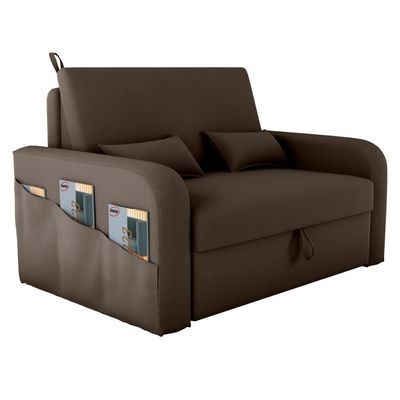 Sofá Cama 2 Lugares Com Baú Hiram Veludo Marrom