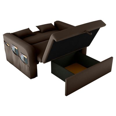 Sofá Cama 2 Lugares Com Baú Hiram Veludo Marrom