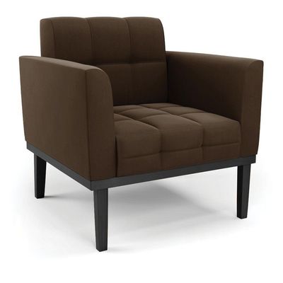 Sofá Namoradeira E 2 Poltronas Base De Madeira Preto Elisa Suede Marrom D03 - D'rossi
