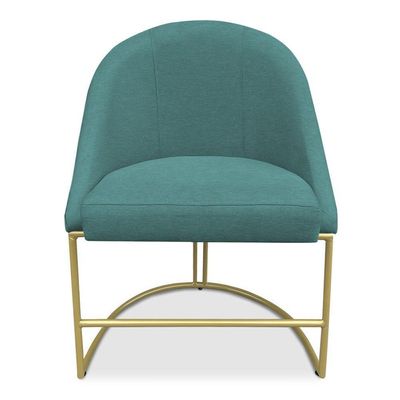 Cadeira Poltrona De Jantar Bela Suede Azul Turquesa Base Metálica Industrial Dourado - Pallazio