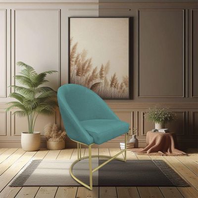 Cadeira Poltrona De Jantar Bela Suede Azul Turquesa Base Metálica Industrial Dourado - Pallazio