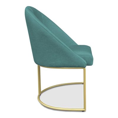 Cadeira Poltrona De Jantar Bela Suede Azul Turquesa Base Metálica Industrial Dourado - Pallazio