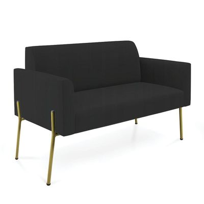 Sofá Namoradeira 2 Lugares Pé De Ferro Dourado Marisa Veludo D03 Preto