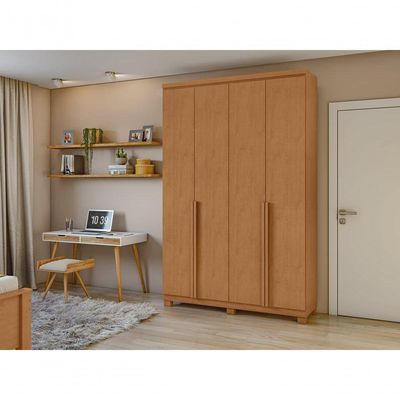 Guarda-roupas 4 Portas 2 Gavetas 100% Mdf Alonzo Sem Espelho E Com Pés Amendoa Clean