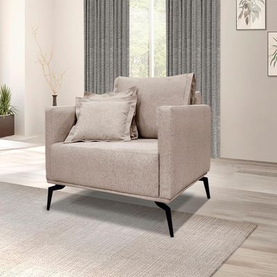 Kit 2 Poltronas Sala De Estar Liv Pes Aço Linho Areia Ezz Areia