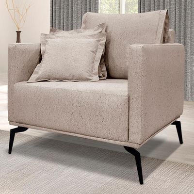 Kit 2 Poltronas Sala De Estar Liv Pes Aço Linho Areia Ezz Areia