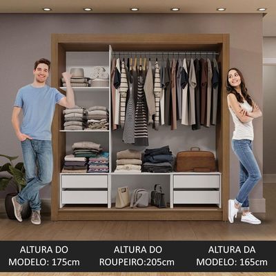 Guarda-roupa Casal 3 Portas Correr Espelho 4 Gavetas Rustic