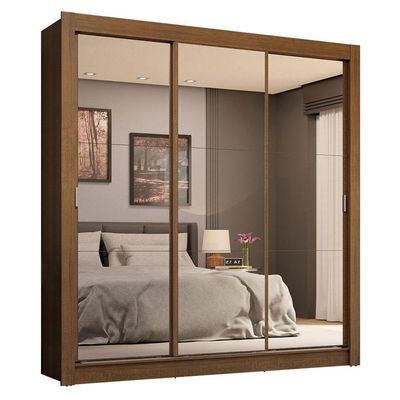Guarda-roupa Casal 3 Portas Correr Espelho 4 Gavetas Rustic