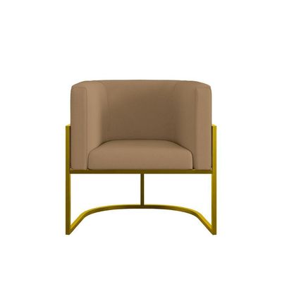 Kit 2 Poltronas + Sofá 2 Lugares Base De Metal Gold Veludo Capuccino