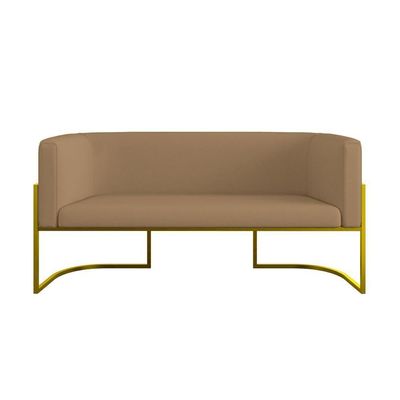 Kit 2 Poltronas + Sofá 2 Lugares Base De Metal Gold Veludo Capuccino