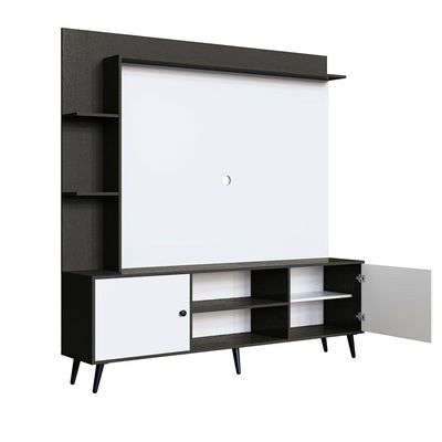 Rack Com Painel Para Tv Retrô 2040 Até 50 Polegadas Quiditá Branco Com Grafite