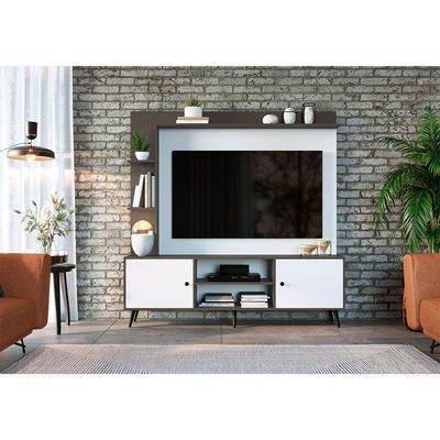 Rack Com Painel Para Tv Retrô 2040 Até 50 Polegadas Quiditá Branco Com Grafite