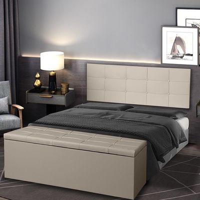 Kit Cabeceira Painel E Calçadeira Baú Solteiro 0,90m Roma Suede Bege Dal Poz Estofados