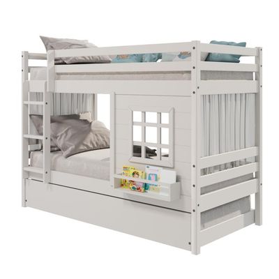 Treliche Infantil Com Janela E Cortina Madeira Maciça Branco Housin