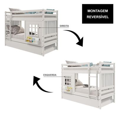 Treliche Infantil Com Janela E Cortina Madeira Maciça Branco Housin
