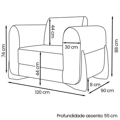Poltrona Jolie 1 Lugar Pes Boomerang Linho Grigio Ezz Grigio
