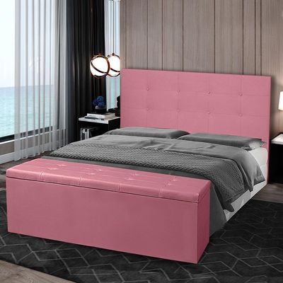 Kit Cabeceira E Calçadeira Baú Casal King 1,95m Berlim Suede Rosa Dal Poz Estofados