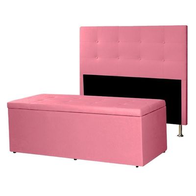 Kit Cabeceira E Calçadeira Baú Casal King 1,95m Berlim Suede Rosa Dal Poz Estofados