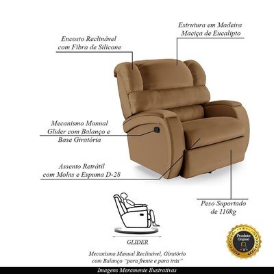 Poltrona Do Papai Reclinável Napoli Glider Giratória Pu Caramelo Fh1