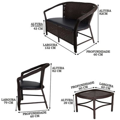 Conjunto Namoradeira E Mesa Navegantes Preto Tabaco
