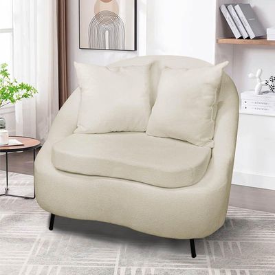 Poltrona Decorativa Orgânica Pé Ferro Pto Kit 2 Zaya Bouclê C05 - D'rossi Cor Bege