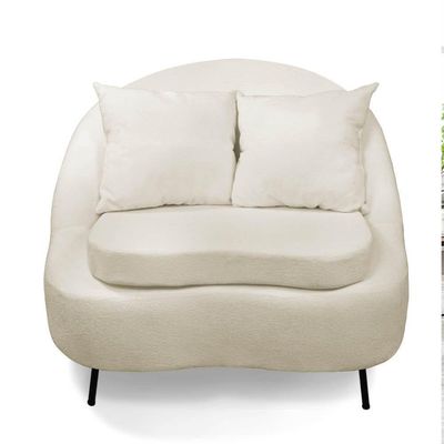 Poltrona Decorativa Orgânica Pé Ferro Pto Kit 2 Zaya Bouclê C05 - D'rossi Cor Bege