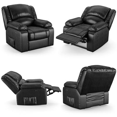 Poltrona Do Papai Reclinável Sala De Cinema Barcelona Touch Massagem Usb Pu Preto Brilho