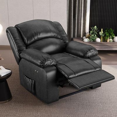 Poltrona Do Papai Reclinável Sala De Cinema Barcelona Touch Massagem Usb Pu Preto Brilho