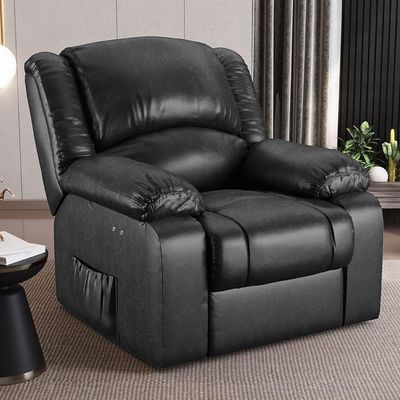 Poltrona Do Papai Reclinável Sala De Cinema Barcelona Touch Massagem Usb Pu Preto Brilho
