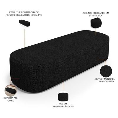 Kit 02 Puffs Decorativos Orgânico Para Living Quarto 160cm Doha W01 Linho Chumbo - Lyam Decor