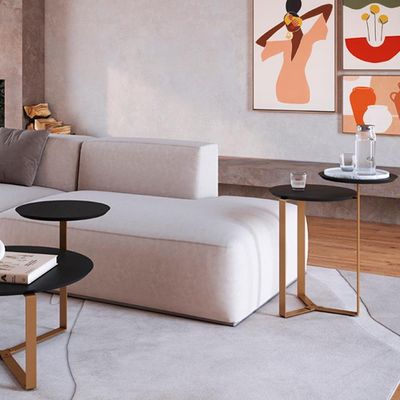 Kit Mesa Centro E Lateral Chanfrada Pes Metal Dourado Nero Artesano Nero Dourado