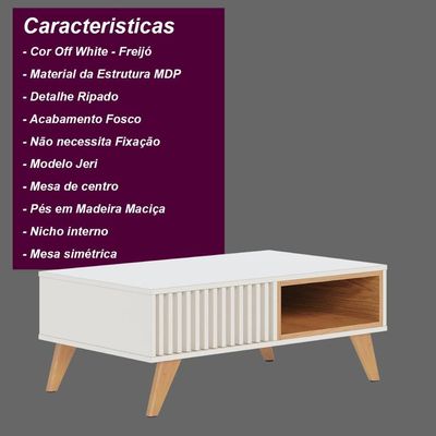Mesa De Centro Retangular 1 Nicho Jeri Off White Freijó Off White Freijó